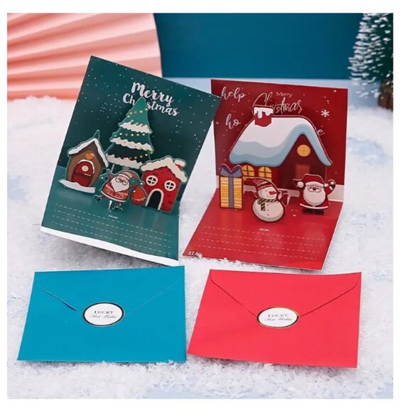 Set of 6 - 3D Pop-Up Christmas Cards -arrange yourself- Santa, Pinguin & Snowman - Picture 7 of 11